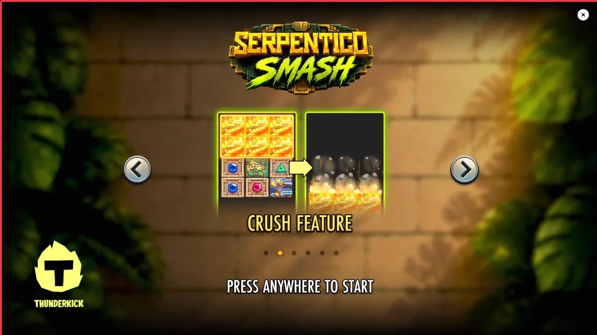 Visual na disenyo ng Serpentico Smash slot na nagpapakita ng Aztec jungle theme