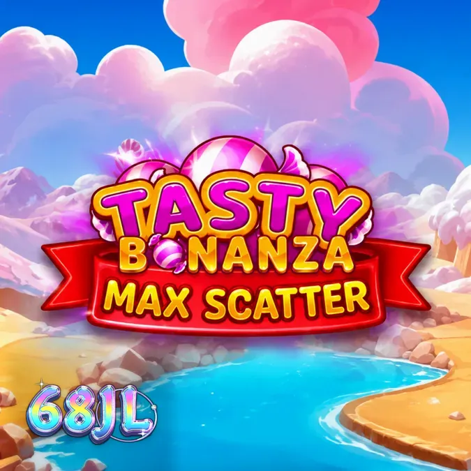 Isang makulay na grid ng Tasty Bonanza Max Scatter na puno ng mga kendi at cascading symbols.